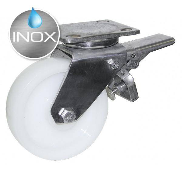 Roulette INOX pivotante diamètre 100 mm roue polyamide blanc -…