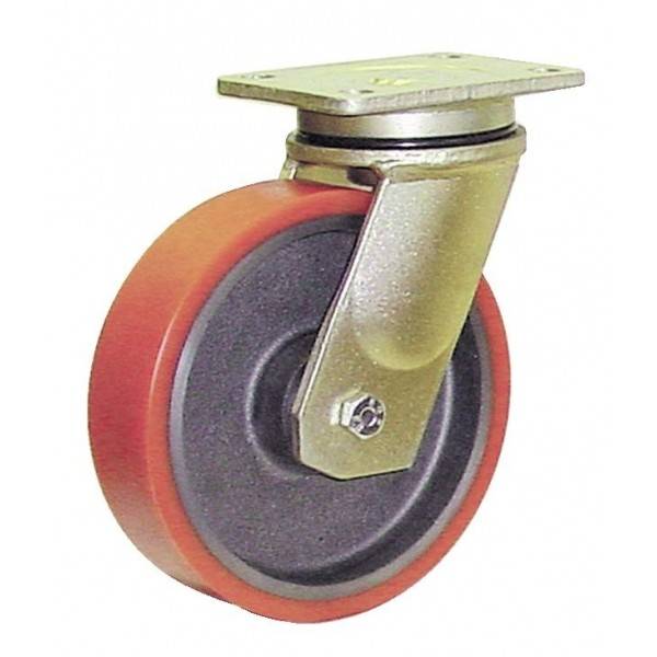 Roulette pivotante diamètre 200x50mm, capacité de charge 280 kg, platine  135x105 mm, polyurethane/jante aluminium, roulement